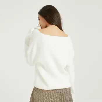 Wixra 2020 Novi Osnovni V-izrez u obliku Однотонный jesensko-zimskom slobodan džemper, Pulover Ženske ženske pletene veste s dugim rukavima velike veličine