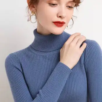 Jesen Zima Ženski džemper Toplo osnovni pletene Top dugi rukav Pulover Korejski moda Водолазка Tanak Kardigan Pull Femme 2021