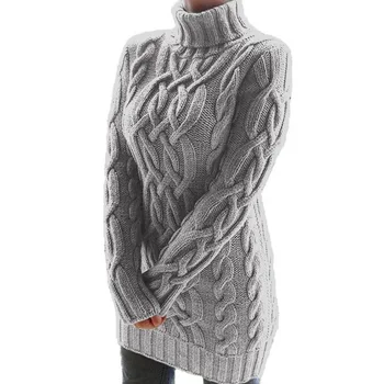 Veste za žene Pulover 2021 Водолазка s zadebljana dva lapels Klasicni Debeli Konac Twist Džemper Zimska odjeća