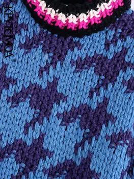 KPYTOMOA Ženska moda Slobodan жаккардовый pletene džemper i Starinski O-izrez u obliku dugih rukava Ženski puloveri Šik vrhovima