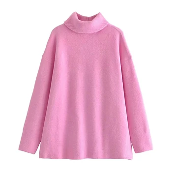Pulover s visokim воротом Pulover 2022 Nova moda Jednostavan slobodan pink ženski džemper Elegantan, otmjen mladi ulični topli džemper za žene