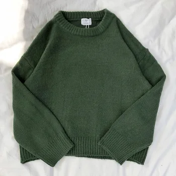 ZCWXM Proljeće/jesen 2021 Ženski Džemper, pulover Tamno zeleni Okrugli Izrez dugi rukav Besplatan Topli pulover Kardigan Korejski stil Novi