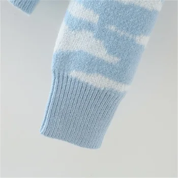 MESTRAF Za žene 2021 Moda Plavi uzorak Zebre pletene Vintage džemper dugih rukava Okrugli izrez Ženski puloveri Vanjska odjeća