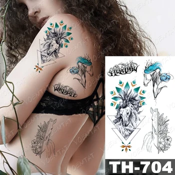 Vodootporno Privremeni Tattoo Naljepnice Ruža je Cvijet Ljiljana Ptičje pero Flash tetovaže Za žene Geometrijski uzorak Body art Lažne Tetovaže za muškarce