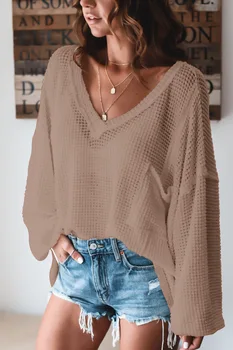 Novi proizvod jednobojnu Seksi Duboki V-izrez u obliku dugih rukava Šuplje pulover Bluza Svakodnevni Slobodna ženska jesen odjeća