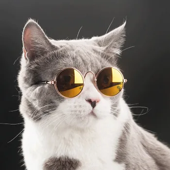 1pc Sunčane naočale za pse Proizvode za kućne ljubimce Slatka Sunčane naočale za mačke Berba Okrugle naočale s reflektirajućim za male mačke Fotografije kućnih ljubimaca Rekvizite Pribor