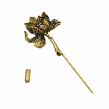 Berba Zlatni metalni Broš u obliku Lotosova cvijeta za žene Retro Pin za ovratnik Broš Igle za лацканов Muško odijelo za Vjenčanje pribor, Nakit poklon