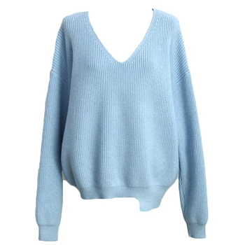 Ženski jesensko-zimski džemper za žene s V-izrez Slobodan dan-to-dan Moderan Novi divlji lijeni stil Čista boja debele pletene džemper Top pulover