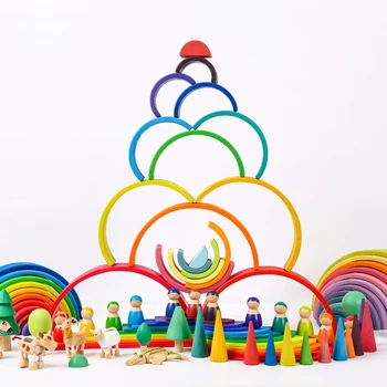 Veliki Rainbow Slaganje Blokova DIY Blokovi Igre, Drvene Igračke Za Djecu Kreativne Prelijete Gradivni Blokovi Edukativne Igračke Za djecu