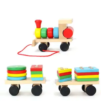 Montessori rani tutoriali povucite tri male vlak drveni rastavljanje je u pravu u obliku par stupova djeca obrazovne igračke