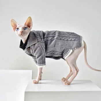 Odjeća za mačke DUOMASUMI Sfinge Ekskluzivni dizajn Detalji Džemper za mačke bez dlake Zimska Debela Topla Odjeća za mačke Devon, Cornwall