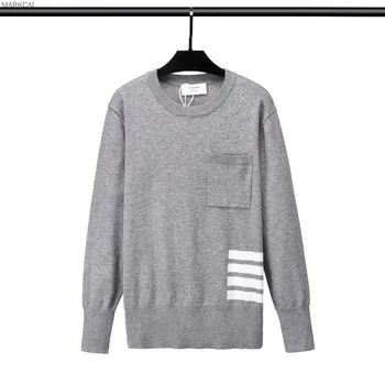 2021 Jesen muški džemper dugih rukava Pulover Casual pletene O-izrez u obliku Korejski stil TB Prugasta Mali džep Visoke kvalitete
