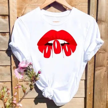 Ženske usne Seksi nokte za nokte Majice sa po cijeloj površini Moderan grafički t-shirt kratki rukav Proljeće-ljeto košulja Ženska majica