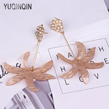 YUQINQIN Trendi naušnice-kapi za žene 2018 Akril nakit Duge naušnice od smole s cvijetom Moderan elegantan viseće naušnice vjenčanje