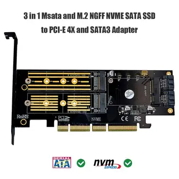 3 u 1 NGFF PCIE M. 2 Adapter NVME SATA 3-kanalni SSD za čitanje i pisanje Led na adapter PCI E 4X SATA3 za kartice 2230-2280