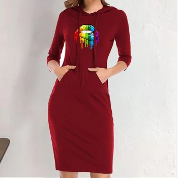 2021 Ljetno ženske haljine Majice s pocket po cijeloj površini za usne u stilu Харадзюку Slobodna ženska odjeća srednje dužine Ulica odjeća Izravna dostava