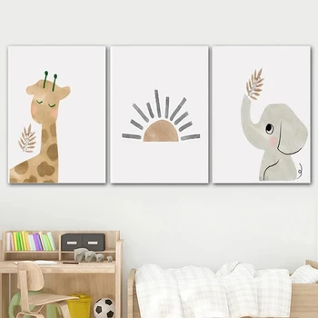 Crtani film Anima Sunce Žirafa ili Slon Platnu Slikarstvo Plakata i grafika Zidni Umjetničke Slike za Dječju sobu Home dekor Cuadros