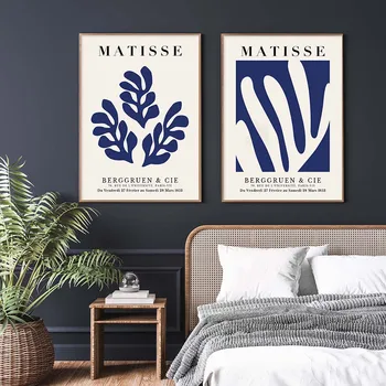 Izložba Matisse Plava Apstraktna Cvjetni linija Plakati Slikarstvo na platnu Zidni Umjetnička ispis Slika Slika Unutrašnjosti Spavaće sobe Kućni dekor