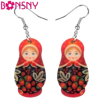 Bonsny Akril Crvena Voće Ruska Lutka Naušnice na крючках Modni nakit za žene, zaljubljene djevojke, mlade, Šarmantna poklon pribor