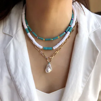 Ogrlice za žene s boem multi-tirkiznim multi-ogrlicom od ručni rad od meke keramičkih lanca za ключиц nakit veleprodaja