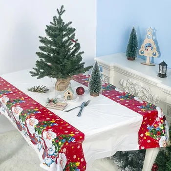 180*110 cm Stolnjak Božićni Djed Mraz Tiskano Pravokutnik PVC Stolnjak Novogodišnji Božićnu Večeru Dekoracije za stol
