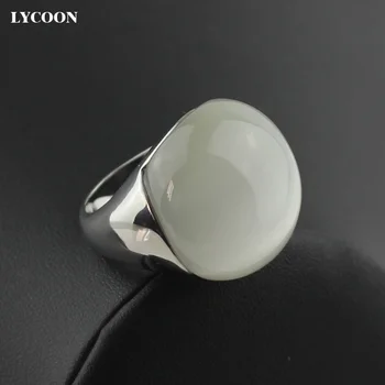LYCOON Moderan high-end donje nakit, prsten s опалами od nehrđajućeg čelika 316L s bijelim mačka neko očima kamen u obliku kugle veliki prsten