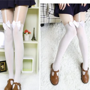 Popularne u Japanu Djevojke Žene Seksi baršun Pantyhose lažni Hulahopke s visokim čarapama Lažni tregeri s lukom Hulahopke s tetovažom na visokoj koljenu