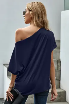 SEBOWEL Ženski Casual top s otvorenim ramenima i cutaway slobodnog rezanja, Godina pulover kratkih rukava, ženska monotono majica veličine