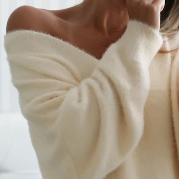 Ženski luksuzni однотонный pulover s V-neck, velike veličine, slobodan pletene veste, jesenskih i zimskih meke tople majice