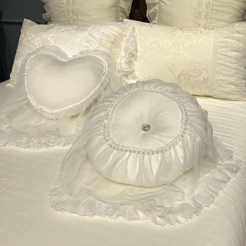 Luksuzna Princeza Vjenčanje dupli sloj cvjetne čipke Suknja za krevet od Жаккардового pamuk posteljinu postaviti Pokrivač/Deka, posteljina, Zavjese Jastučnicu