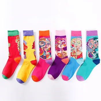 2019 Nove šarene Čarape Zabavne Europske Ulzzang Kreativna Pamučne čarape s cijevi iz crijeva Crtani Svijetle Boje za ljubitelje EUR36-42 364