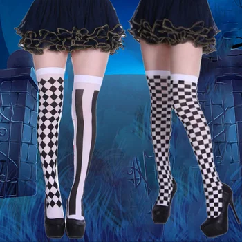 1 Par Čarapa za zurke na Halloween Kostim Klauna Kariranih Duge Čarape Do koljena Ženske Čarape Iznad Koljena, Bedra Iznad Koljena