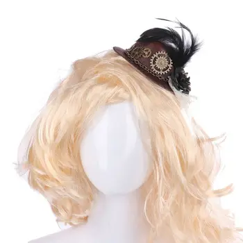 Žene Halloween Gotička Mini-Cilindar Steampunk Zupčanika Krug Pero Cvijet Čipke Čarobnjak Bobby Pin Za Kosu Victorian Maske Odijelo Cosplay