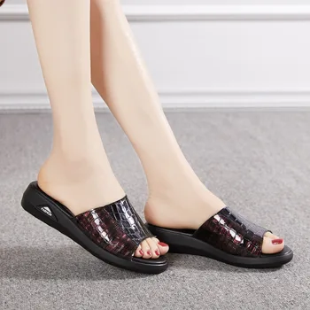 YAERNI Ženske papuče, Cipele od prave kože Svakodnevne slajdova Ženska ljetna obuća monotono cipele za majke na танкетке japanke