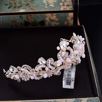 Barokna ručni rad od ružičaste kristala vjenčanje crown berba vjenčanje pribor za kosu tiaras sa štrasom kristalna zlatna biserna tijara za prom