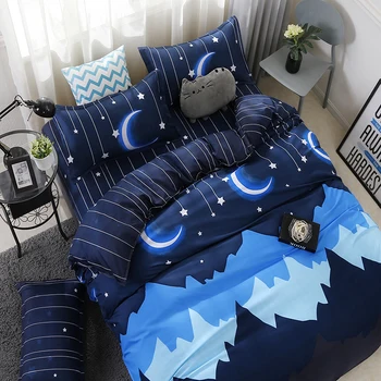 Crna Plava Noćni Noćna mora Luna Fantasy Luksuzni Set posteljine s pokrivačem Suvremena Moda Kralj Kraljica Veličine Blizanac posteljina Deka Kit