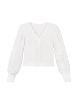 Bijela košulja dugih rukava Ženska Dizajnersku majicu 2021 Novi Francuski Temperament Kratki Top s V-izrez