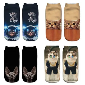 ZHBSLWT Novi Vrući Prekrasan Crtež Mačke 3D Print Životinja Ženske čarape Svakodnevne čarape iz crtića Unisex s dubokim urezima Čarape-003