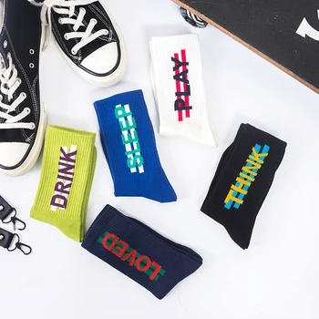Proljeće Novo, Pamuk Muške čarape Ženske Divlje ulične Hip-hop Čarape sa slovima Korejski Koledž Stil Ins Par Trend Čarapa Zabavna osoba