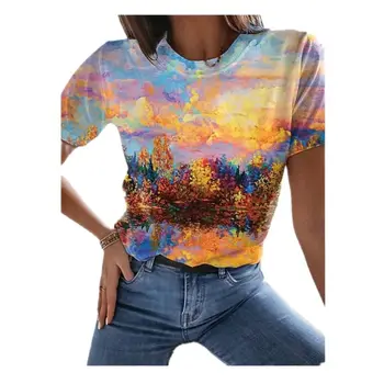 Ljetna nova ženska t-shirt s 3D ispis super velika majica sa po cijeloj površini apstraktnog slikarstva gradska moderan svakodnevni slobodna udobnu majicu s kratkim rukavima