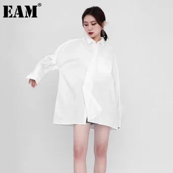 [EAM] Ženska bijela kratka нерегулярная bluza veličine S novim igle Dugi rukav Slobodnog rez Košulja Moda za Proljeće, Jesen 2022 1DD058400