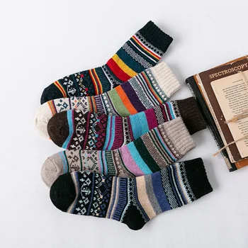 5 Para Zimskih debele horizontalne sidra u etničkom stilu Ženske čarape od onda vune
