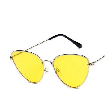 Retro Sunčane naočale Mačka oko Ženske Berba Marke dizajnerske sunčane naočale za žene Naočale u metalnom ivicom sa crveno-žutim staklima Večernje naočale