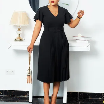 Elegantno crno сетчатое haljini dugih rukava Proljeće 2021 2XL Plus Size Office haljine za žene Ženska tunika Radna odjeća Midi