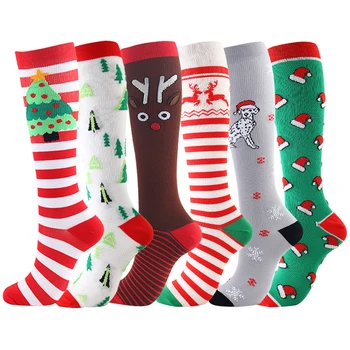 Božićni kompresije čarapa Za žene i muškarce Božićni poklon Santa Drvce Kompresije čarapa za proširenih vena Ženske zimske čarape