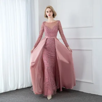 Večernje haljine YQLNNE od haute Couture s ružičastim kristalima i dugim rukavima Večernja haljina Večernja haljina Sirena Атласное haljina