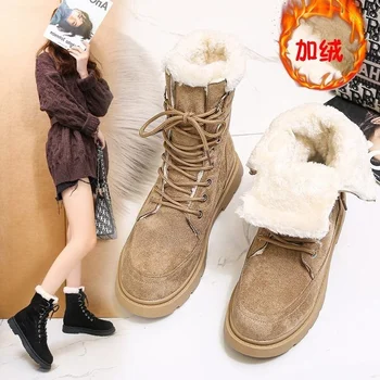 2021 zimske nove cipele Martin ženske student u britanskom stilu korejski toplo, pamuk cipele kratkih rukava plus baršun zimske čizme krzna čizme