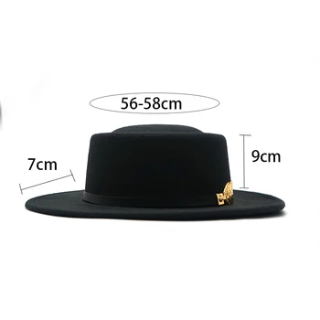 Novi šešir s velikim poljima za žene u britanskom stilu Berba Crkvene kape Dama s ravnim poljima Osjetio kape Jesen zima Ženska muška фетровая šešir Jazz kapu