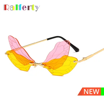 Ralferty 2021 Trendy ženske sunčane naočale rimless Šarene Dragonfly Steampunk Sunčane naočale s prozirnim staklima Nijanse oculos de sol feminino