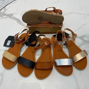 Kožne sandale za žene u ravnim cipelama s ljetnom obućom Ženske Retro običan okrugli Udoban Svakodnevne Neklizajući plaže sandale